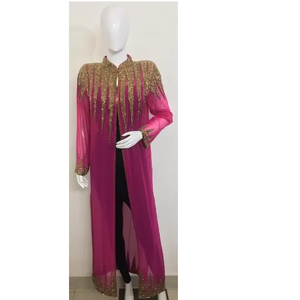 2024 nouveau design caftan en satin Style de fête marocain traditionnel avec perles de pierre travail manuel caftan coloré - Product Image 4