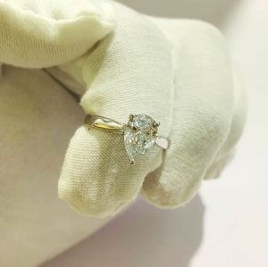 ลดล้างสต็อก ..! แหวนหมั้นเพชรแบบโซลิแทร์สำหรับผู้หญิงขนาด18K สีขาวทอง6ขนาด F/VS รูปลูกแพร์1.00กะรัต - Product Image 2