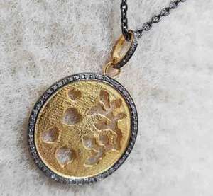 Colgante de árbol de corazón Vintage, Plata de Ley 925, Diamante pavimentado Natural, joyería chapada en rodio negro, tamaño de 30x30MM para boda - Product Image 2