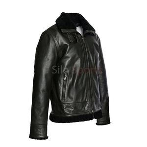 2025 New Fashionable Men's Dark Black Plain-Dyed <b>Leather</b> Bomber <b>Jacket</b> 100% High Quality Low MOQ Plus-Size <b>Winter</b> Heated <b>Jackets</b> - Product Image 3