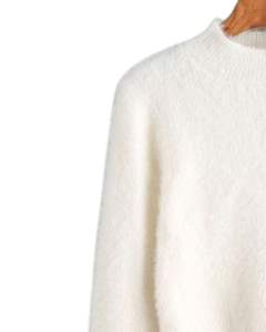 Womens Ivory <b>White</b> Fuzzy Knit <b>Cropped</b> Sweater Long Sleeve Soft Warm Winter Pullover Minimal Casual Fashion <b>Top</b> For Women - Product Image 3