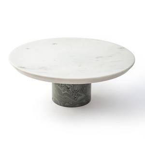 Support à gâteau en pierre fait main à un étage en marbre avec couvercle, porte-gâteau rond et présentoir de table à dessert, support en bois - Product Image 3