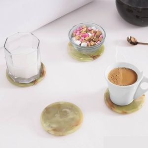 Ensemble de 6 sous-verres en céramique onyx vert classique avec support - Rond, diamètre 3,5 pouces, épaisseur 0,4 pouces - Durable et écologique - Product Image 6
