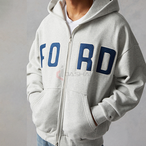 Sudadera con capucha y cremallera para hombre, chándal extragrande de algodón pesado 400GSM 100% con logotipo personalizado - Product Image 1