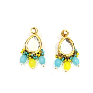 18K Gold Plated Kundan Vintage-style Yellow & Aqua <b>Ruby</b> <b>Necklace</b> Set for Parties & Gifts Includes Ring-Bridal & Fine Jewelry - Product Image 4