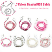 Câble USB 4-en-1 avec nœud en fausses perles et bracelet perlé, cordon de chargeur de téléphone tendance