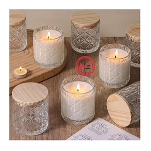 Recipientes de Vidrio con Tapas de Madera y Portavelas para Fabricación de Velas, Decoración de Bodas, Suministros al por Mayor - Product Image 1