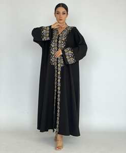Abaya en soie indienne à manches longues, anti-plis, faite à la main par des designers, best-seller 2024, pour adultes, vêtements musulmans traditionnels - Product Image 2