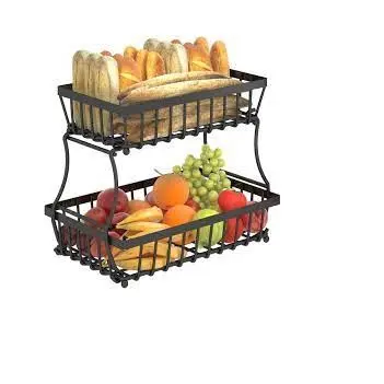 Custom Made Storage Rack Wrought Iron Desktop Fruit Object Basket Metal Wire Storage Baskets with Banana Hanger