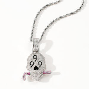 Colgante de Calavera Hip Hop de Plata de Ley 925, Chapado en Oro de 14K y Rodio, Joyería Moderna y a la Moda para Hombre y Mujer con Moissanita - Product Image 3