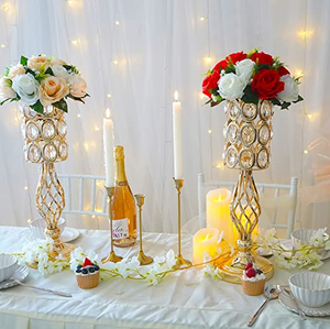 AK Brass Unique Metal Flower Vase Gold Finished With Crystal <b>Set</b> Of 2 Premium Tabletop Flower Vase For <b>Weeding</b> Decor/Hotel Decor - Product Image 1