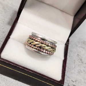 Twisted Spinner Band anillo bohemio 925 plata esterlina anillo de pulgar para mujer Fidget joyería hecha a mano Yoga oriental anillo giratorio para hombre - Product Image 3