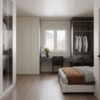 Armoire de chambre personnalisée avec porte vitrée et bureau intégré, rangement moderne pour placard