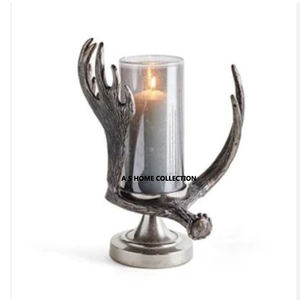 Luxury Silver Antler Design Metal Decorative High Demand Festival and Wedding Use <b>Glass</b> <b>Candles</b> <b>Holders</b> - Product Image 1