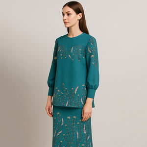 Ensemble Baju Kurung brodé à la main de la collection Modern 2025 Vêtements musulmans traditionnels élégants et modestes solides de grande taille - Product Image 3