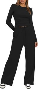 Ensemble d'automne pour femmes-Survêtements à manches longues et jambes larges-Ensemble de salon décontracté-Ensemble assorti-2 pièces-Pantalon de jogging-Sweatshirt - Product Image 4