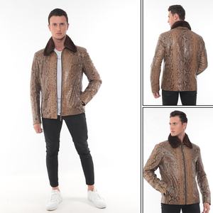 Chaqueta de piel de pitón marrón con cuello Rex desmontable para hombre, nueva chaqueta de bombardero de piel de serpiente, suministro de invierno OEM - Product Image 4