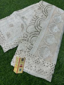 Pur Georgette Lucknowi Chikan Saree Mukesh Katdana Perle Travail Viscose Traditionnel Partie Porter Dyeble Blouse Indien Pakistanais - Product Image 5