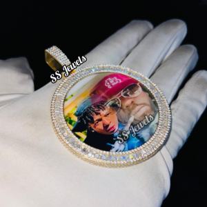 Custom Baguette Silver Photo Pendant VVS Lab Grown Diamond Memory Iced out Pendant 925 Silver <b>Picture</b> <b>Charm</b> For Unisex Gift - Product Image 1