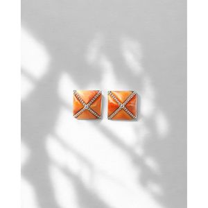 Geometric Stud Earrings with Zircon Pearl Diamond in Gold Plated - Product Image 1