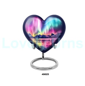 Urna de cremación de recuerdo con forma de corazón de Aurora Boreal hermosa de alta calidad para cenizas humanas con soporte y bolsa de terciopelo gratis - Product Image 5