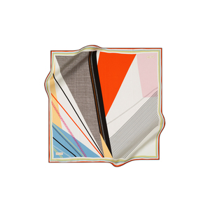 Off-White and Orange Silk <b>Square</b> <b>Scarf</b> with Geometric Digital Print - Product Image 1
