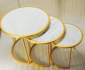 Juego de Mesa de Centro para Oficina en Casa, Colección Quality Global Aura, Tres Piezas, Diseño Moderno, Hierro, Mármol Blanco, Duradero, Ligero, para Interiores - Product Image 3