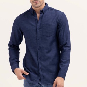 Chemises en denim respirantes en satin tricoté pour hommes, sur mesure, OEM, fournisseur professionnel de coton, manches longues lavées - Product Image 1