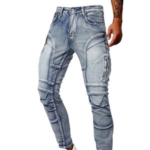 D-Ride Moto <b>Men's</b> Blue Denim <b>Biker</b> <b>Jeans</b> Slim Fit Distressed Details Breathable Quick Dry All Seasons - Product Image 4