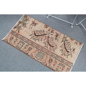 Vintage Rug, Small 2x3.5 ft Turkish Rug, <b>Brown</b> Green Bordered <b>Wool</b> Rug - Product Image 4