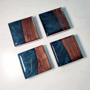 Dessous de verre en résine artisanale de qualité supérieure avec finition en bois naturel, parfaits pour les collections de sous-verres en pierre et prêts - Product Image 4