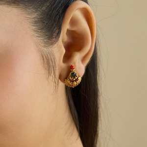 Antique-Style Religious <b>Stud</b> <b>Earrings</b> Floral Zinc Alloy with Zircon <b>Turquoise</b> Pearl Inlaid Bezel Setting for Weddings Parties - Product Image 2