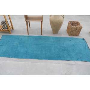 Alfombra Turca, Alfombra Vintage de 2.5x7.3 pies, Alfombra de Lana Ikat Azul Gris - Product Image 3