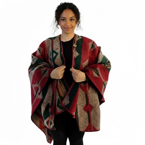 Châle d'hiver en laine vert beige rouge unisexe, poncho chaud avec motif ethnique, anti-boulochage pour le camping, Exve Exclusive Turquie - Product Image 2
