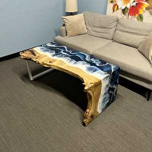 Table à manger rectangulaire moderne en résine époxy artisanale de luxe pour salon, plateau en bois d'acacia, imperméable, anniversaire - Product Image 6