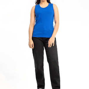 Débardeur décontracté en coton tricoté uni bleu pour femmes, débardeur respirant pour femmes, vente en gros de débardeurs pour femmes - Product Image 1