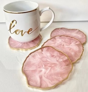 Sous-verre décoratif unique en résine rose de luxe pour les cadeaux de fête de mariage et la belle décoration intérieure - Product Image 1