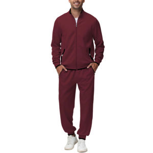Cómodo conjunto de chándal de dos piezas con cremallera para hombre, conjuntos ligeros de algodón y poliéster para correr, chándales estampados para correr para hombre - Product Image 5