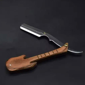 Mango marrón de alta calidad de una sola hoja de madera mango de guitarra peluquero maquinilla de afeitar Manual para Barba cuerpo Bikini axila afeitado - Product Image 3