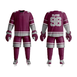 Logotipo personalizado 100% Poliéster Camisetas de hockey sobre hielo Pantalones Conjunto Jóvenes Hombres Sublimación Uniformes de hockey sobre hielo de secado rápido - Product Image 1