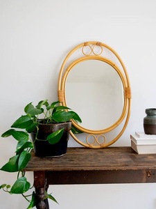 Unique Round Wicker Rattan Framed Wall Mirrors Handmade <b>for</b> Boho Style <b>Bathroom</b> Bedroom or Entryway Interiors - Product Image 2