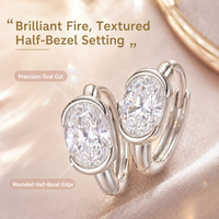 Boucles d'oreilles créoles ovales en moissanite, argent sterling S925, plaqué or 18 carats et platine, sertissage clos, couleur D, VVS, certifiées GRA, unisexe