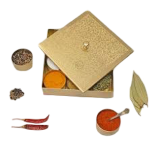 Boîte à masala en laiton de haute qualité, nouveau design, sept compartiments, récipient à épices en métal, rangement pour herbes et épices pour la cuisine, en provenance d'Inde - Product Image 5