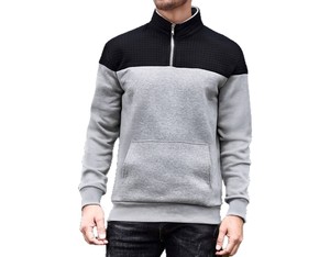 Vente chaude hommes demi fermeture éclair pull sweat sur mesure plaine contraste tissu couleurs quart fermeture éclair pull à capuche solide - Product Image 6