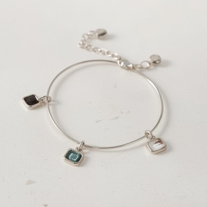 Modern <b>Solid</b> <b>Gold</b> Luxury Cushion <b>Charm</b> Bangle <b>Bracelet</b> with Minimal Square Accents Yellow <b>Gold</b> Color GIA Certified OEM - Product Image 1