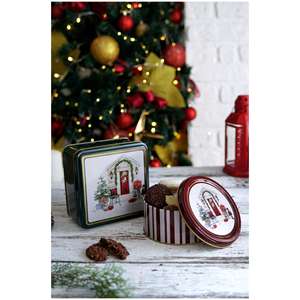 Ensemble de boîtes de rangement en métal Kontensan, carrées et rondes, vertes, design de Noël, de la Saint-Valentin et du Nouvel An - Product Image 1