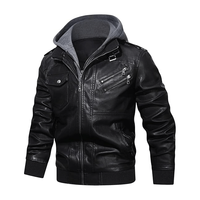 Chaqueta de Motociclista para Hombre, Casual, con Capucha, Cuello Camisero, de Cuero Sintético, con Cierre, Impermeable, Transpirable y Reversible para Invierno