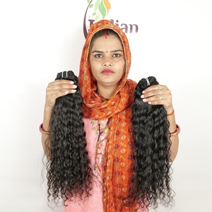 Prix de gros direct usine 100% Cheveux humains indiens en paquet Ondulation profonde Ondulation aquatique Non traités Remy Double trame cousue à la machine Doux et naturel - Product Image 1