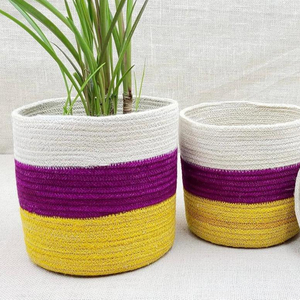 Panier de rangement moderne en jute tressé à la main avec couvercle, en herbe de mer naturelle, écologique, pour plantes et fêtes - Product Image 1