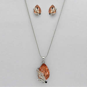 Kriaa 1109707D Fine <b>Bridal</b> <b>Jewelry</b> <b>Set</b> Silver Plated Maroon Stone Butterfly Design Pendant with Gold Plate Xoxo Shape - Product Image 1